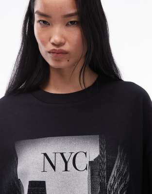 Asos Design Oversized T-shirt With New York City Graphic In Black