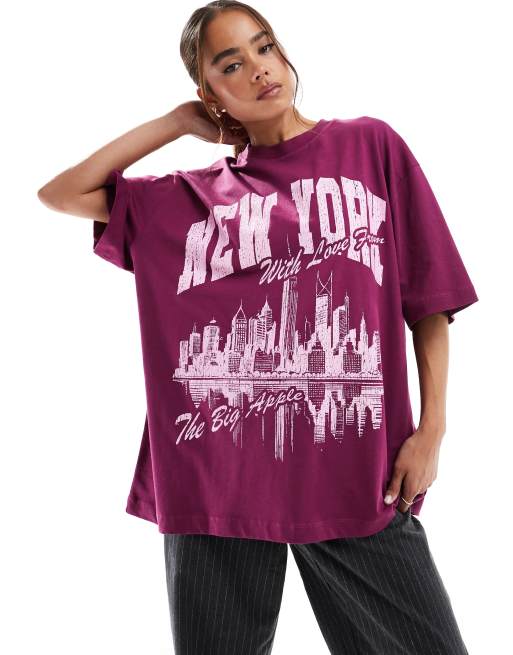 ASOS Design Oversized T Shirt with New York Graphic in burgundy Red