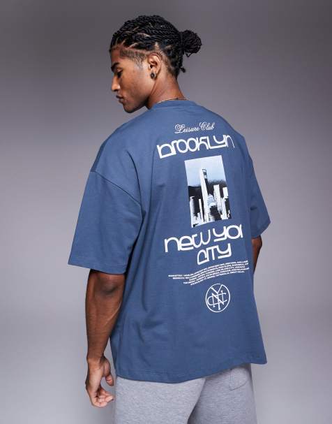 ASOS DESIGN oversized T-shirt with New York graphic in gray blue - view 1