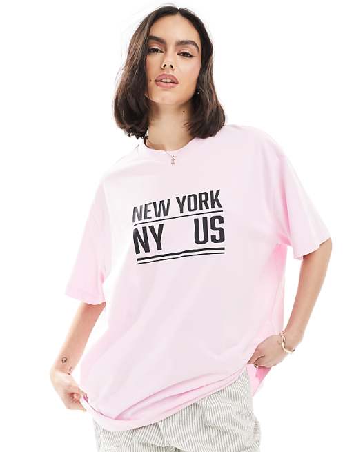 ASOS DESIGN oversized t-shirt with New York graphic in pink ASOS DESIGN oversized t-shirt with New York graphic in pink