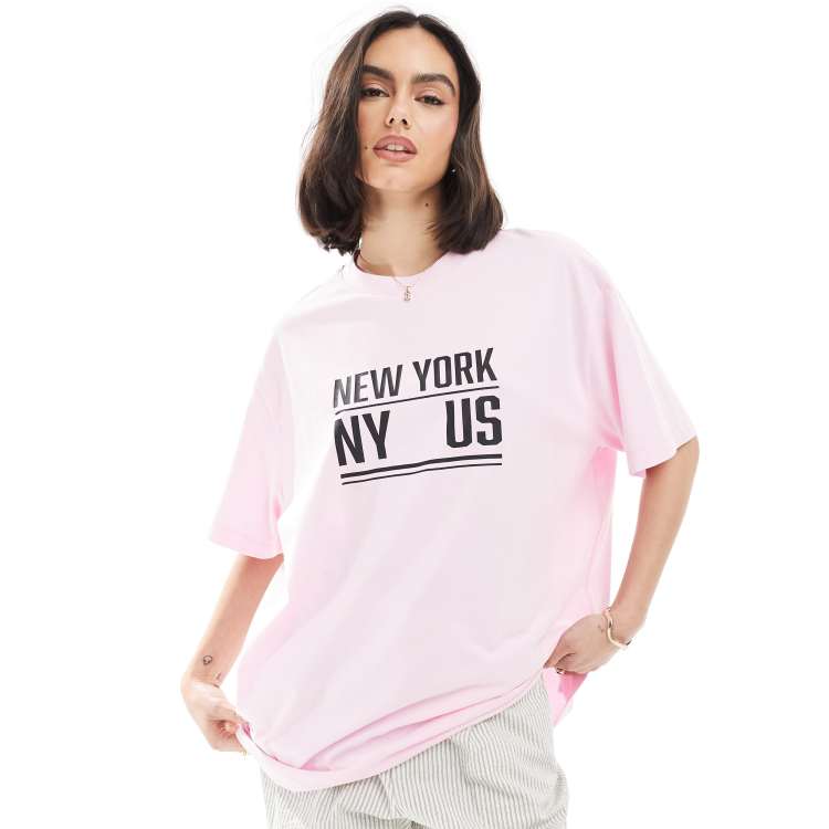 ASOS DESIGN oversized t-shirt with New York graphic in pink