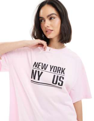 Asos Design Oversized T-shirt With New York Graphic In Pink