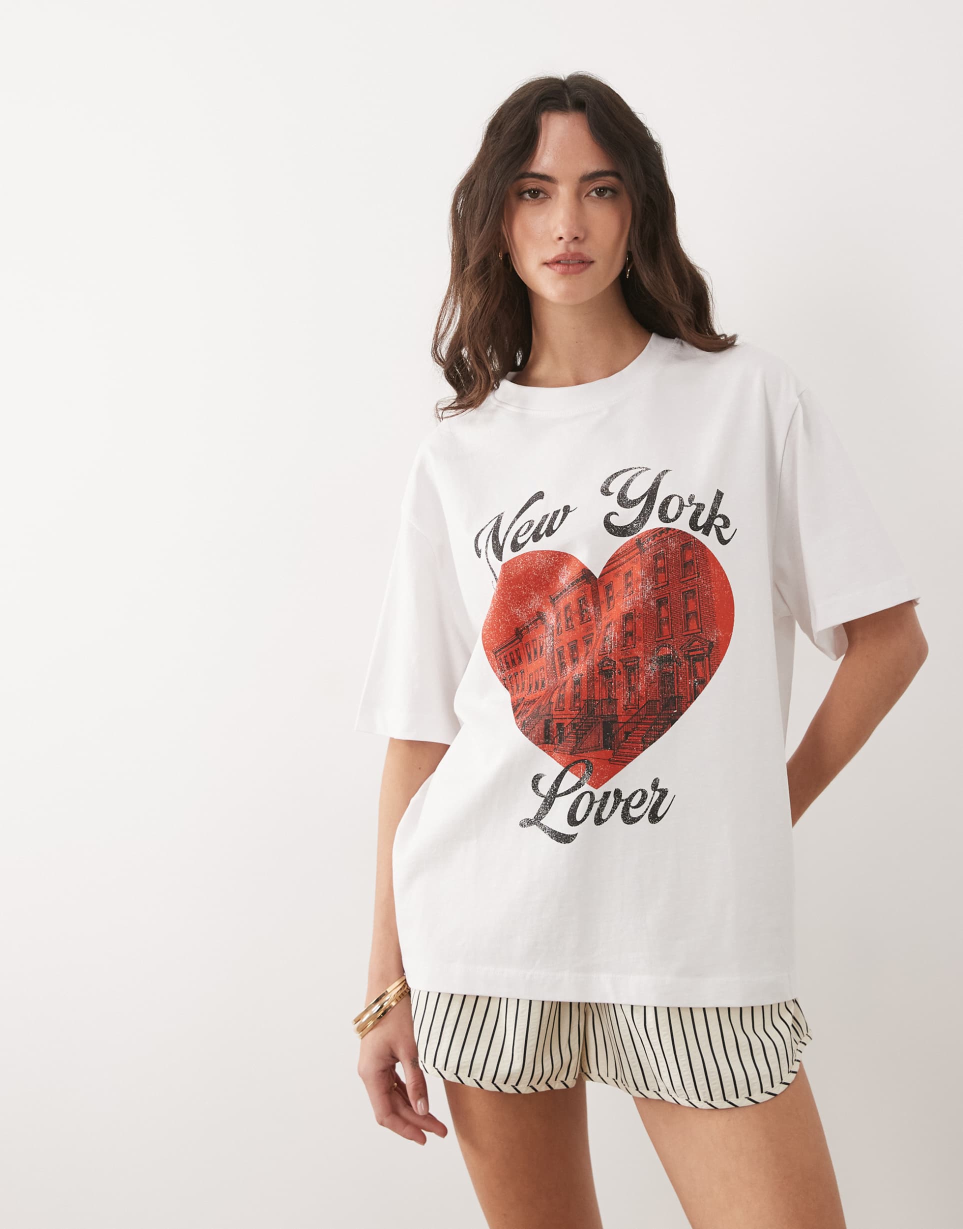 asos design oversized t-shirt with new york lover graphic in white