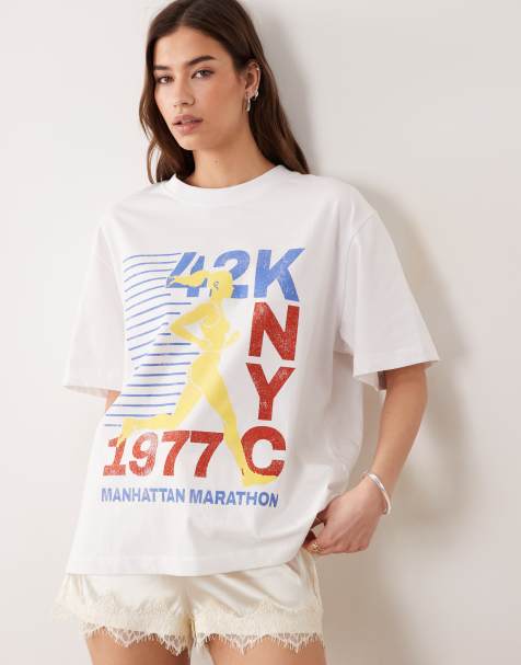 ASOS DESIGN oversized t-shirt with New York marathon graphic in white - view 1