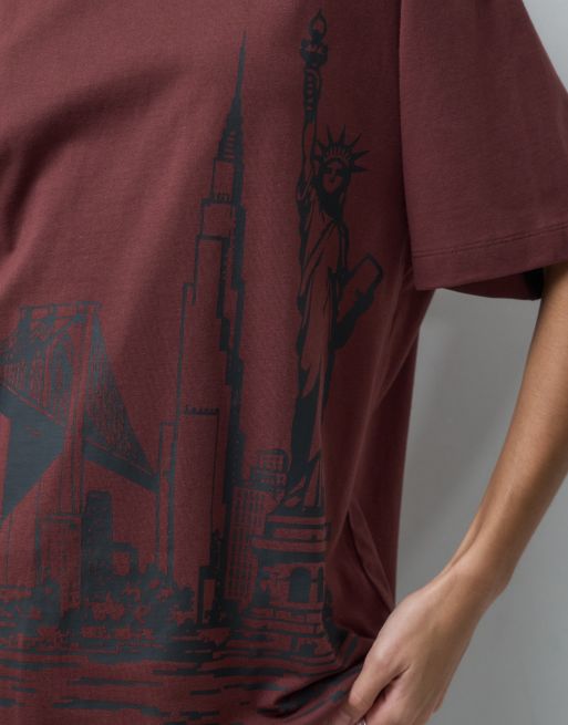 ASOS DESIGN oversized T-shirt with New York skyline embroidery in chocolate, 2 of 4