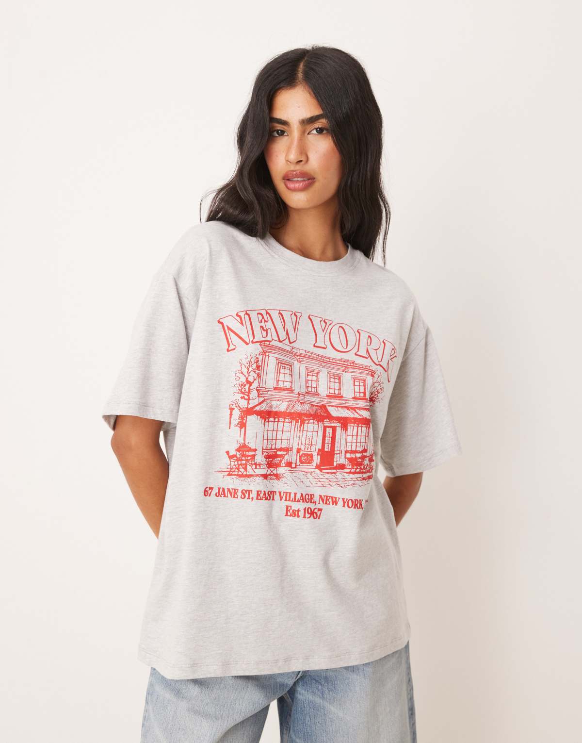 ASOS DESIGN oversized t-shirt with new york village graphic in ice marl