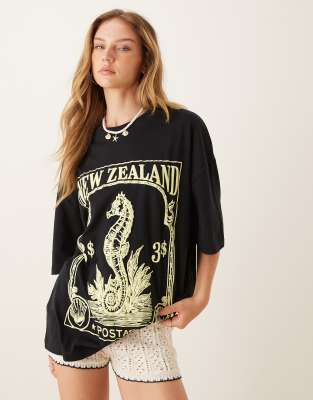 Asos Design Oversized T-shirt With New Zealand Graphic In Black