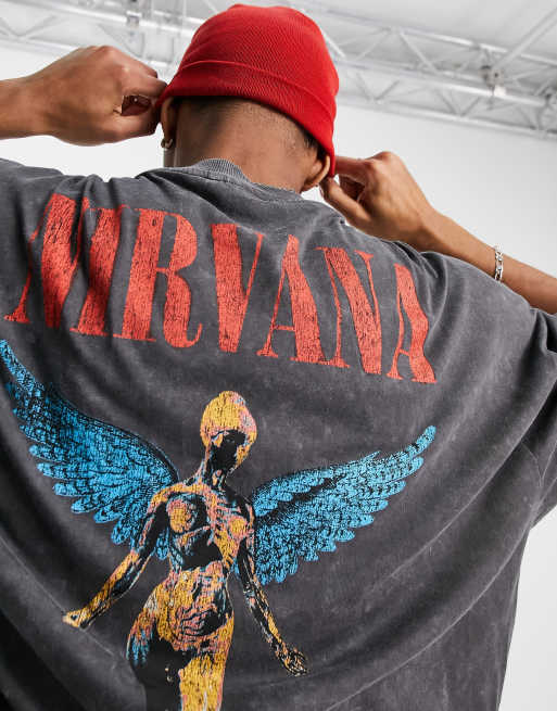 ASOS DESIGN oversized t-shirt with Nirvana angel back print in