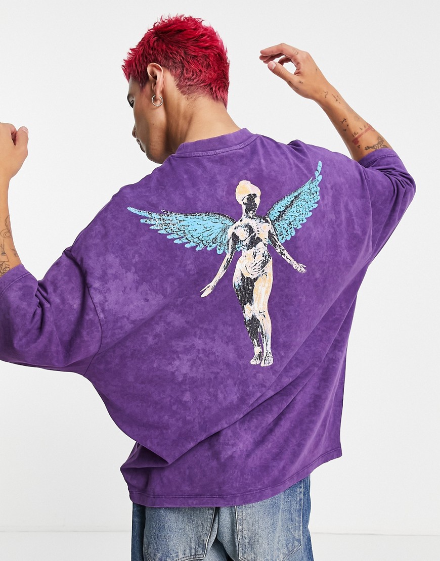 ASOS DESIGN oversized T-shirt with Nirvana print in acid wash purple