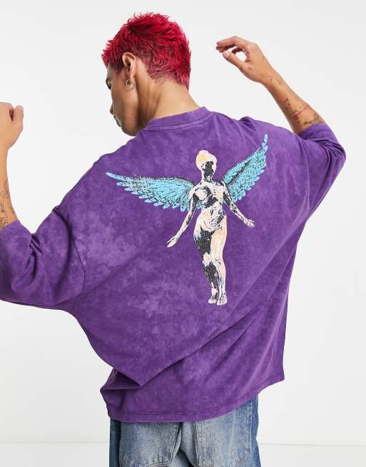 ASOS DESIGN oversized t-shirt with Nirvana print in acid wash purple