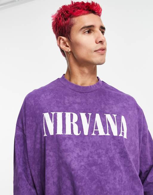 ASOS DESIGN oversized T-shirt with Nirvana print in acid wash purple