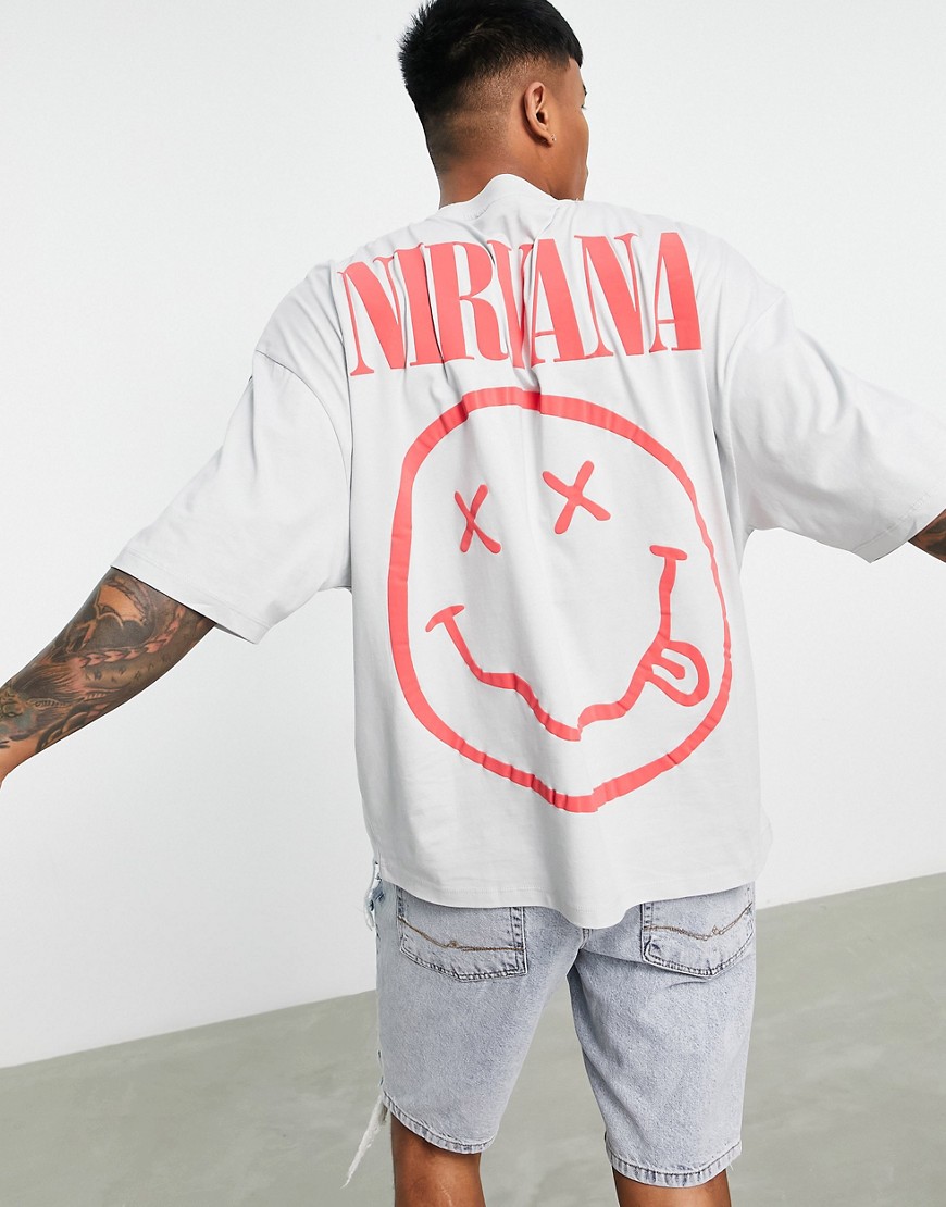 ASOS DESIGN oversized T-shirt with Nirvana print in gray