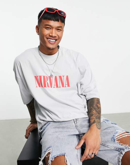 ASOS DESIGN oversized t shirt with Nirvana print in grey ASOS