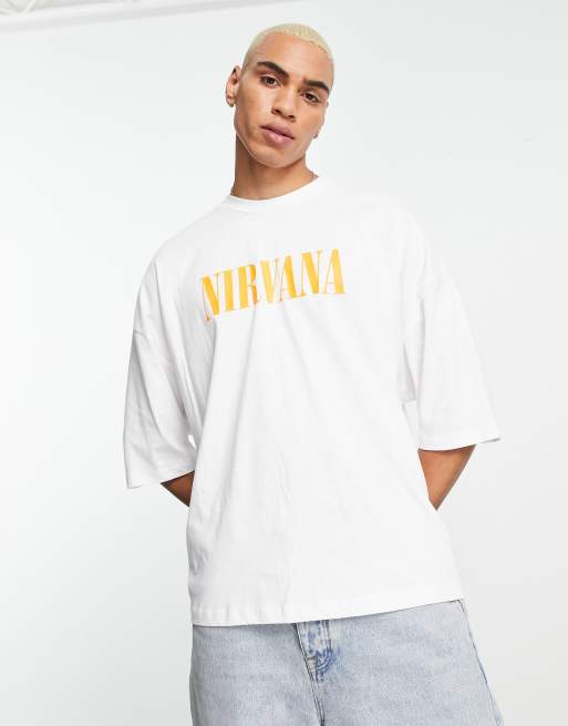 ASOS DESIGN oversized t-shirt with Nirvana print in white