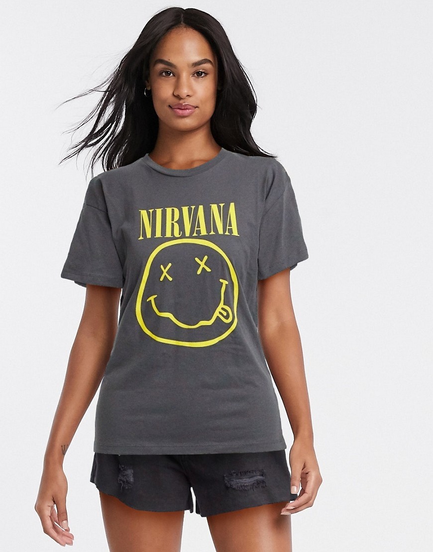 Asos Design Oversized T-shirt With Nirvana Print-grey