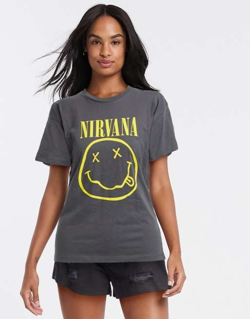 ASOS DESIGN graphic oversized rock T-shirt with true love v cut out in  washed charcoal