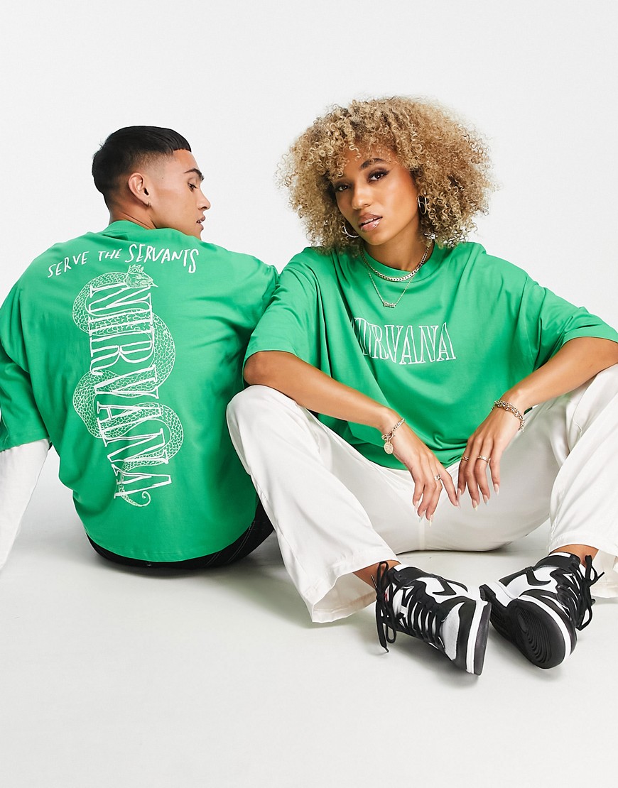 ASOS DESIGN oversized t-shirt with Nirvana prints in green