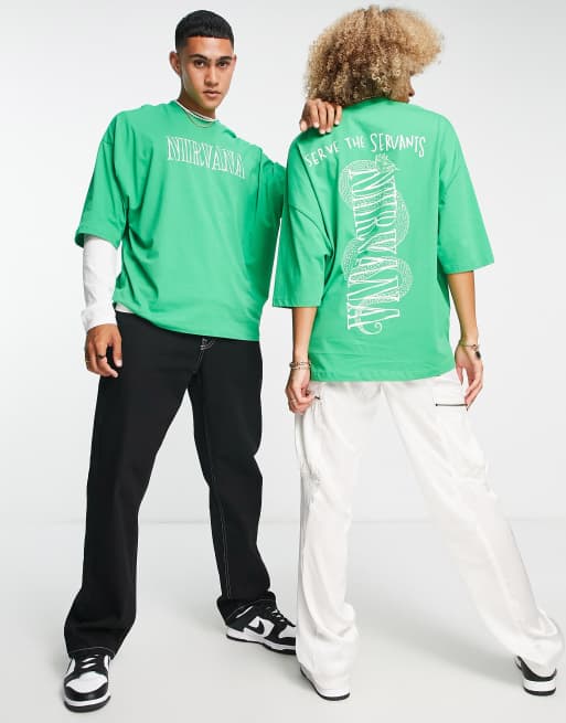 ASOS DESIGN oversized t-shirt with Nirvana prints in green, 4 of 4