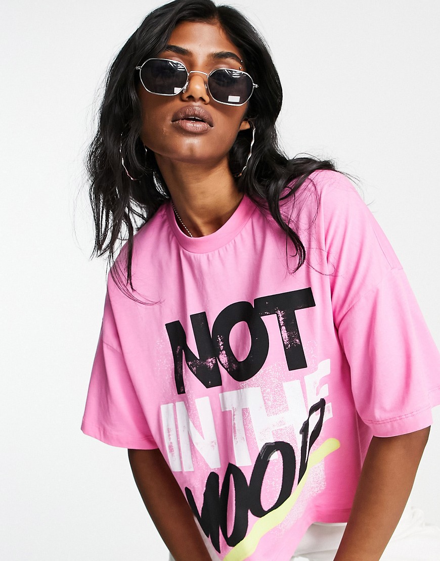 Asos Design Oversized T-Shirt With Not In The Mood Graphic Slogan In Bright Pink