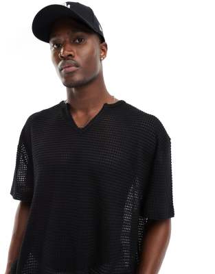 Asos Design Oversized T-shirt With Notch Neck In Black