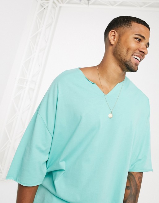 ASOS DESIGN oversized t-shirt with notch neck in green