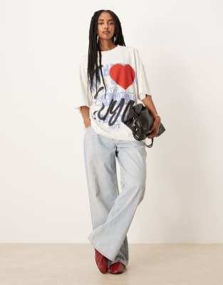 Asos Design Oversized T-shirt With Nyc Graphic In White