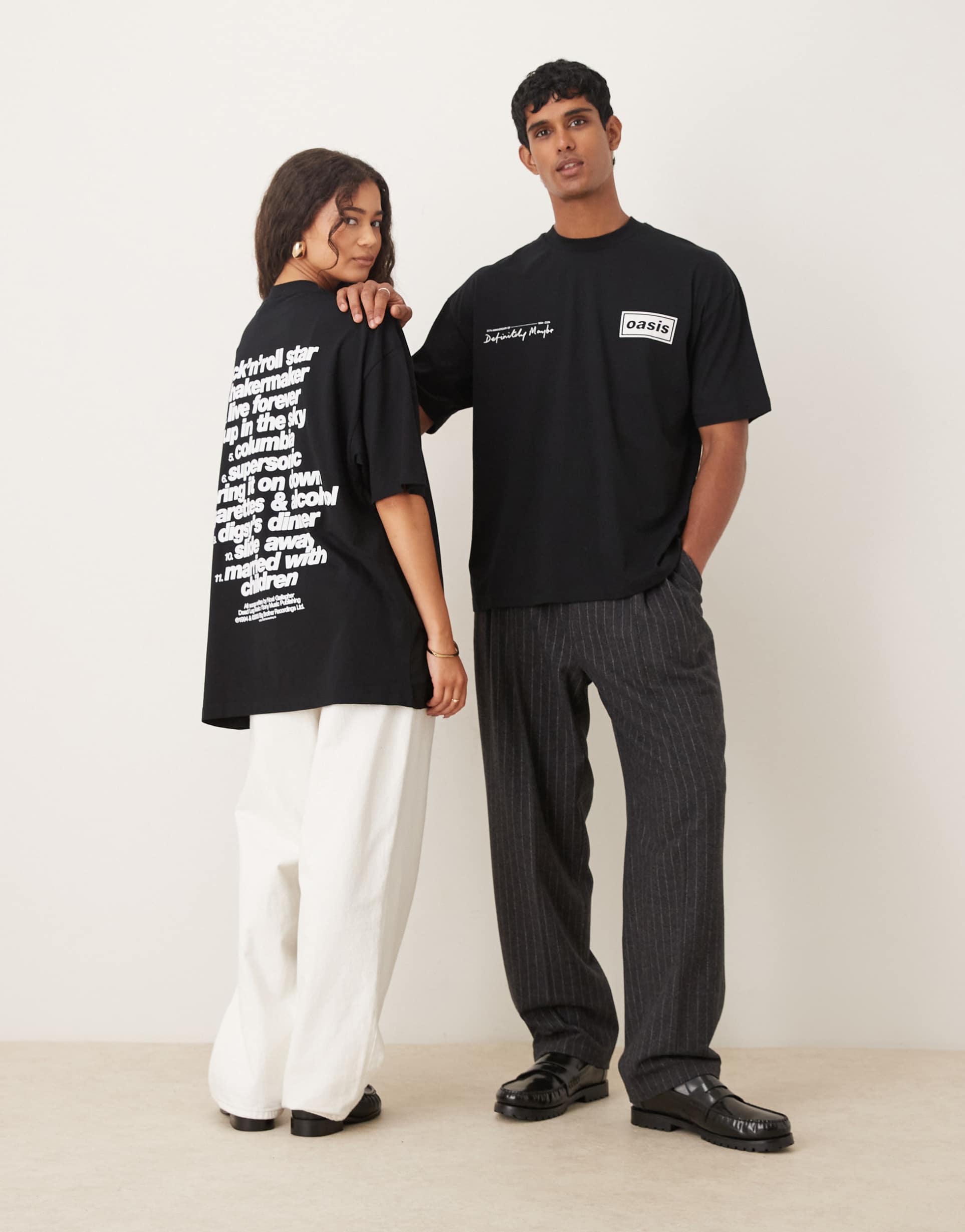 asos design oversized t-shirt with oasis definitely maybe tracklist in black
