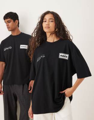 Asos Design Oversized T-shirt With Oasis Definitely Maybe Tracklist In Black