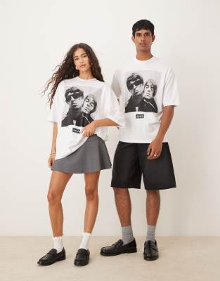 Asos Design Oversized T-shirt With Oasis Liam And Noel Prints In White