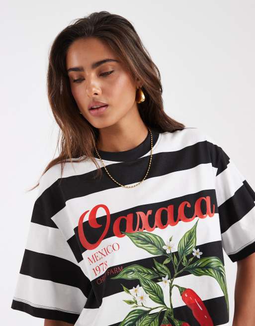 ASOS DESIGN Oversized t-shirt with Oaxaca chilli graphic in mono stripe, 3 of 4