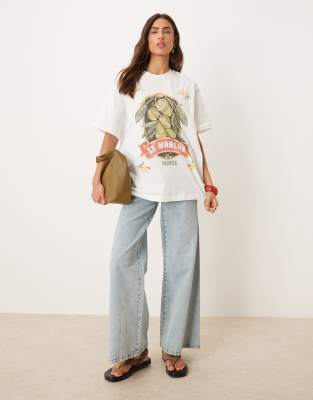 Asos Design Oversized T-shirt With Olive Graphic In White