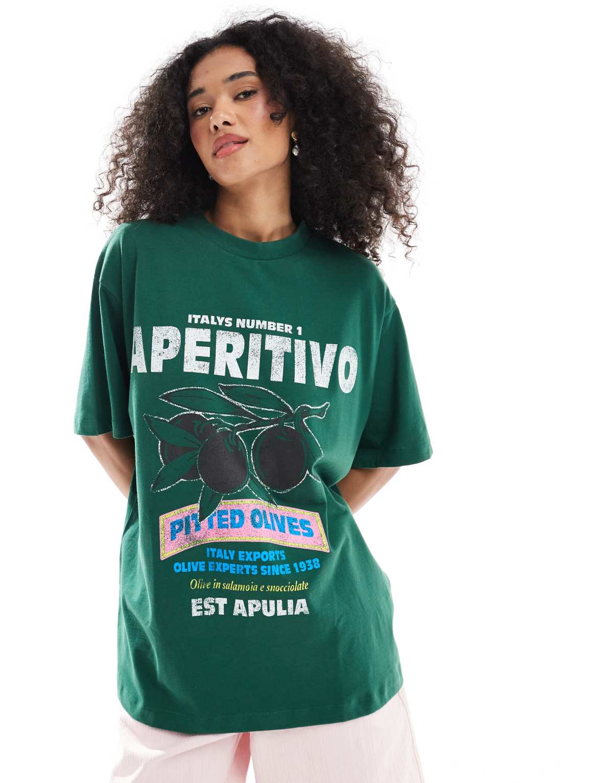 ASOS DESIGN Oversized T-shirt with olive graphic in green
