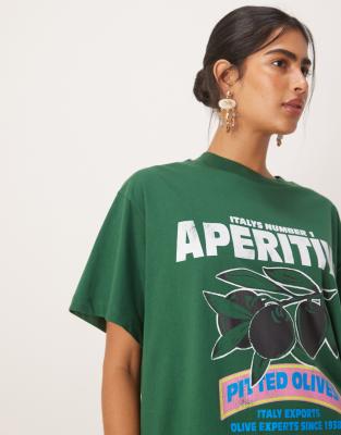 Asos Design Oversized T-shirt With Olive Graphic In Green