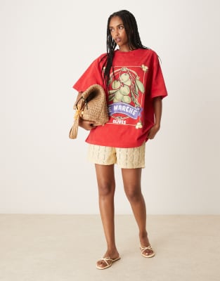 Asos Design Oversized T-shirt With Olive Graphic In Red