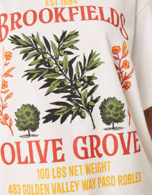 Asos Design Oversized T-shirt With Olive Grove Graphic In White