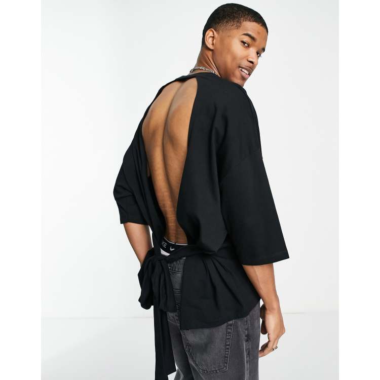 ASOS DESIGN oversized t-shirt with open tie back in black | ASOS