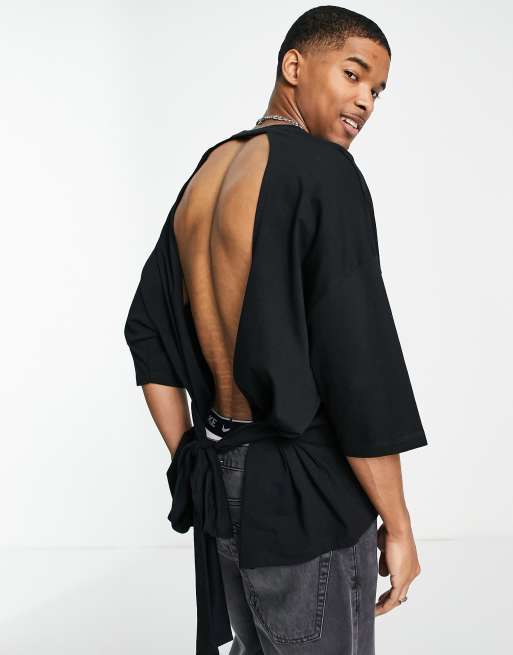 ASOS DESIGN oversized t-shirt with open tie back in black