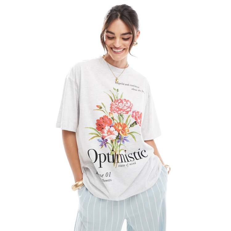 ASOS DESIGN oversized t-shirt with optimistic flower graphic