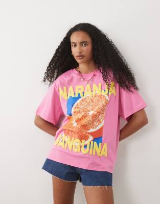 Asos Design Oversized T-shirt With Orange Graphic In Multi