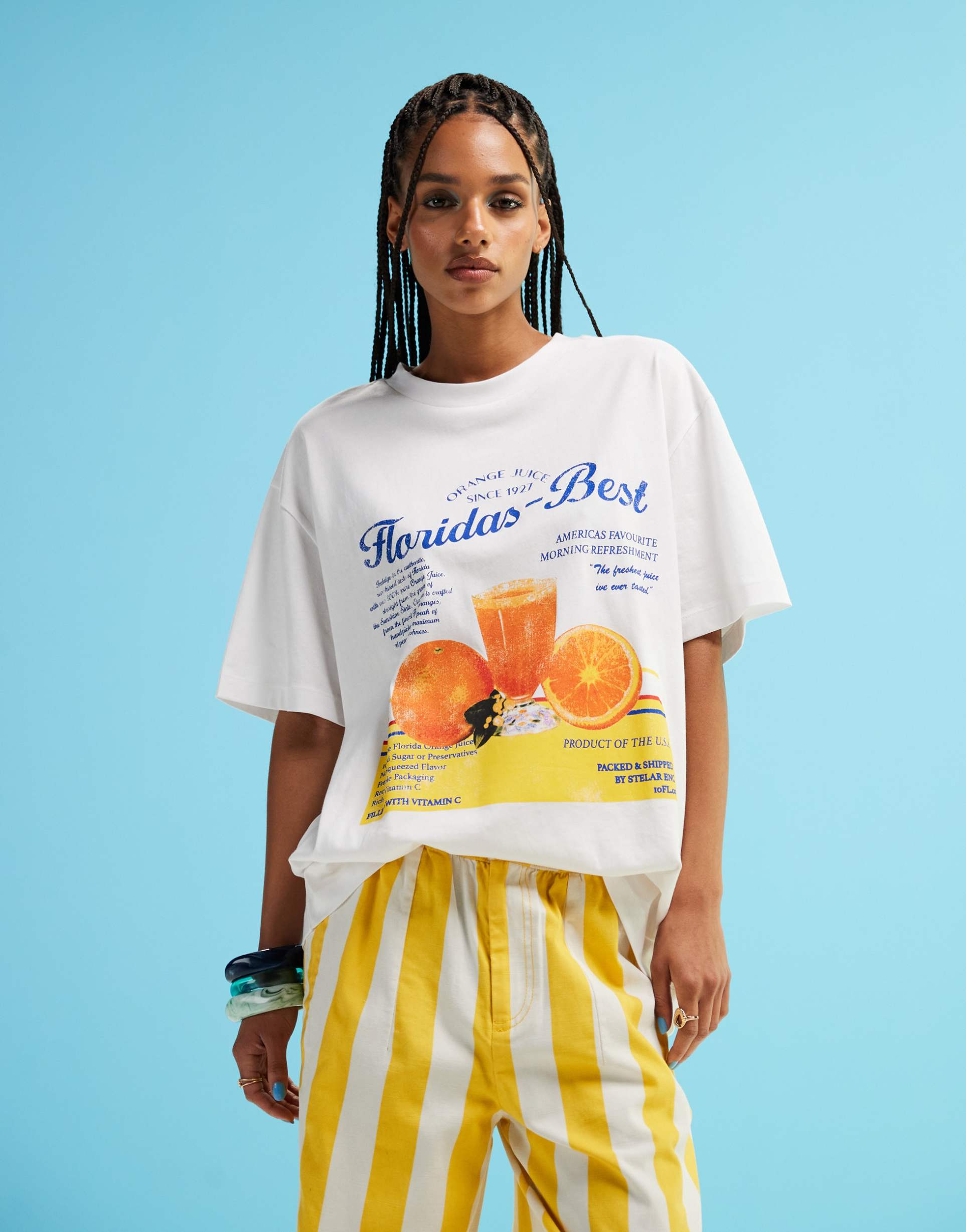 asos design oversized t-shirt with orange juice graphic in white