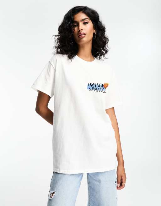 ASOS DESIGN oversized t-shirt with orange spritz graphic in white, 3 of 3