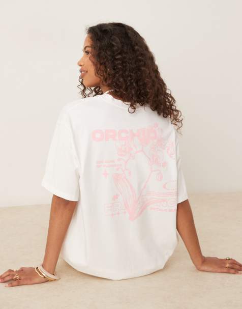 ASOS DESIGN oversized T-shirt with orchid flower back graphic in cream - view 1