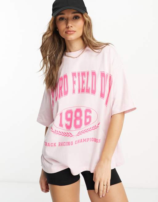 ASOS DESIGN oversized t shirt with oxford field day graphic in pink