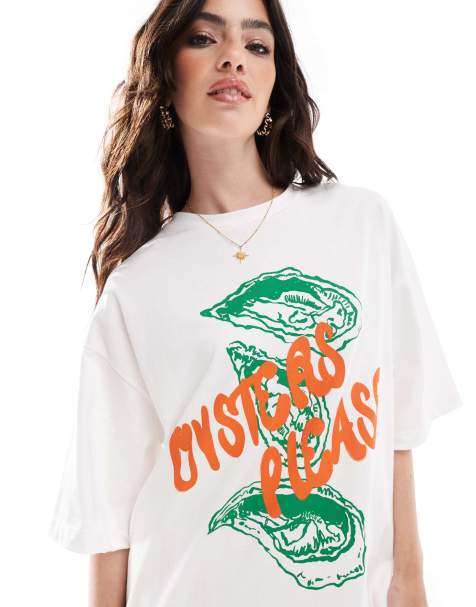 ASOS DESIGN oversized t-shirt with oysters graphic in white - view 1