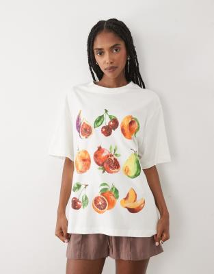 ASOS DESIGN oversized t-shirt with painted fruit graphic in cream