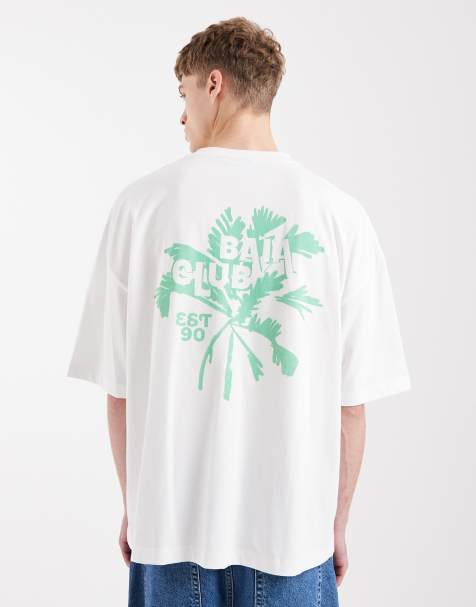 ASOS DESIGN oversized t-shirt with palm print in white