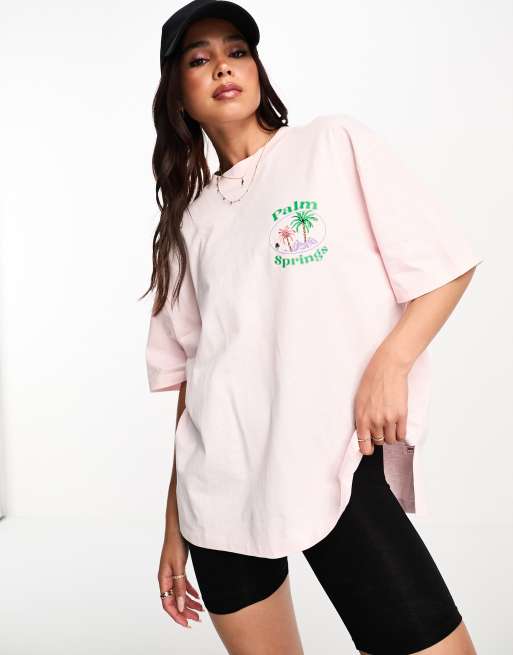 ASOS DESIGN Bowie oversized tee & legging pajama set in pink & gray