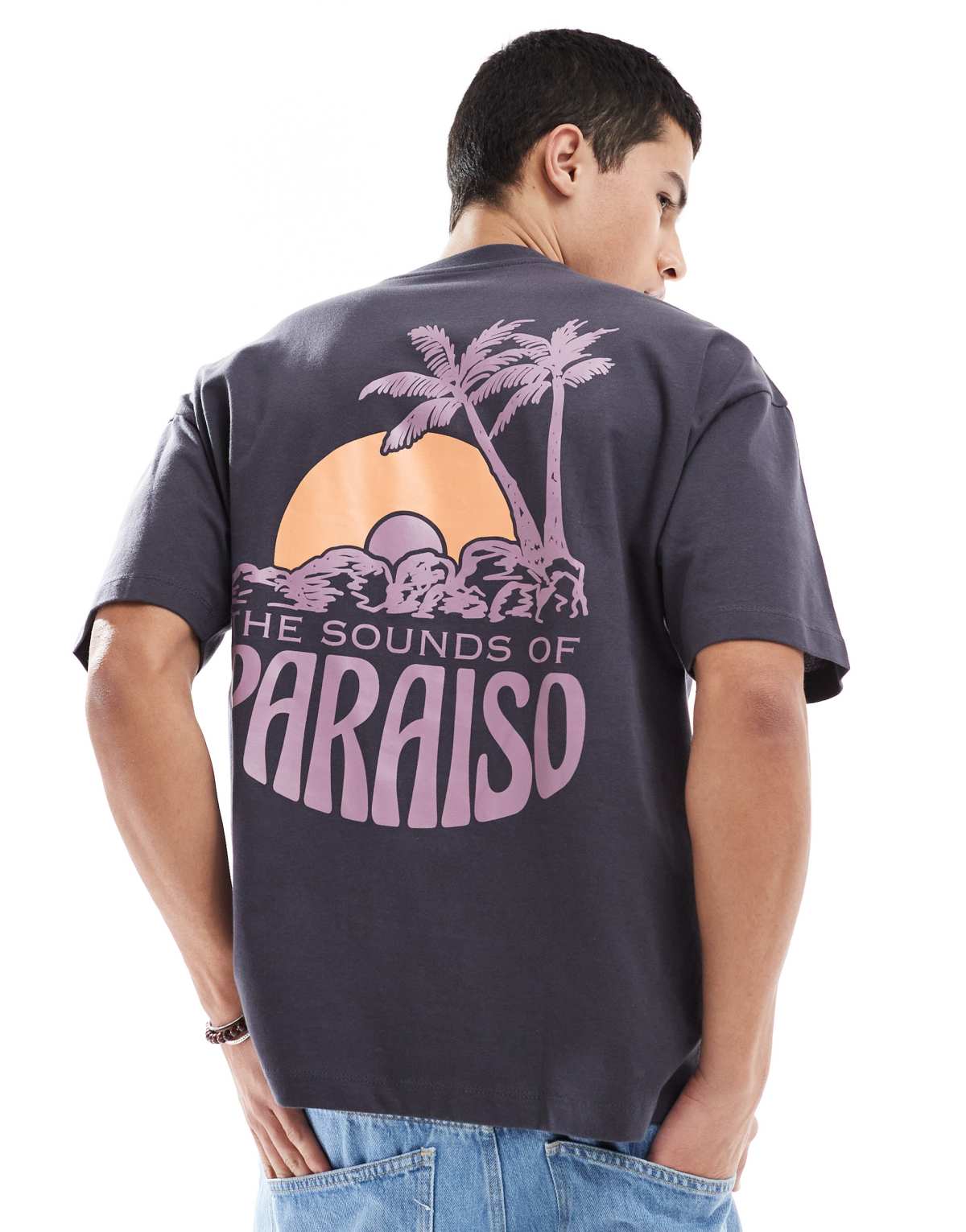 ASOS DESIGN oversized t-shirt with palm tree graphic in charcoal