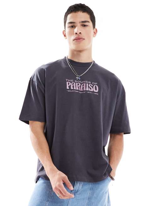 ASOS DESIGN oversized t-shirt with palm tree graphic in charcoal, 3 of 4