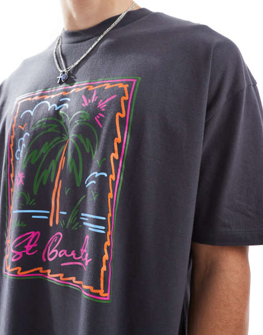 ASOS DESIGN oversized t-shirt with palm tree graphic in charcoal, 3 of 4